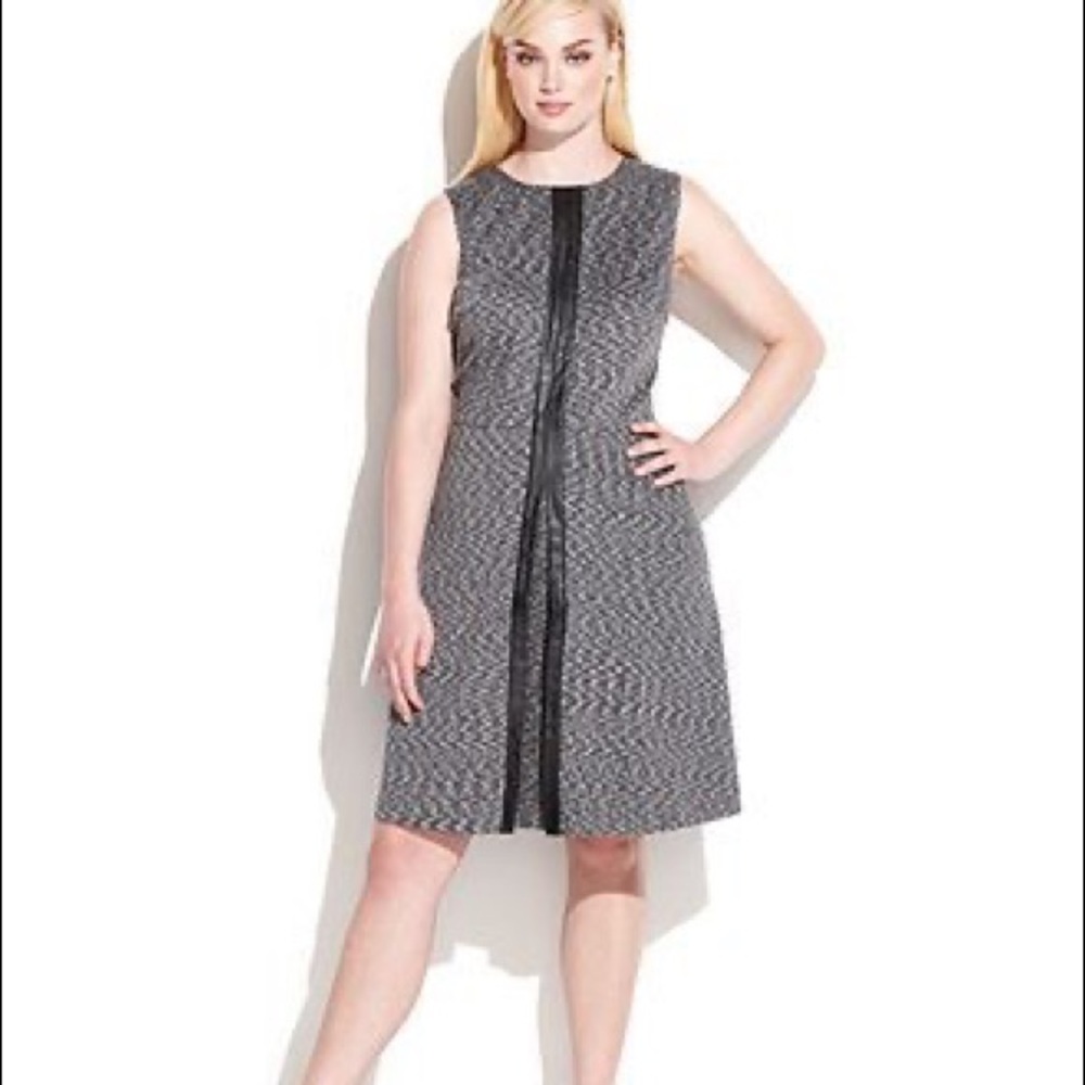 Calvin Klein faux leather trim a line dress sz 18 - Picture 2 of 3